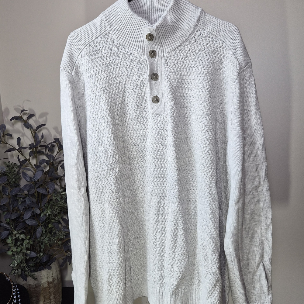 Men's White Sweater with Button Collar